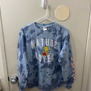 Women's Lisa Simpson Nature Lover Graphic Sweatshirt Blue Tie-Dye Size SM